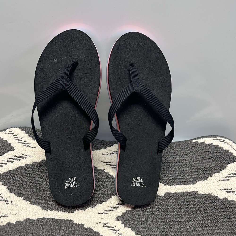 wild fable Black Flip Flop Sandals with Pink and Blue Layered Soles - Picture 4 of 5